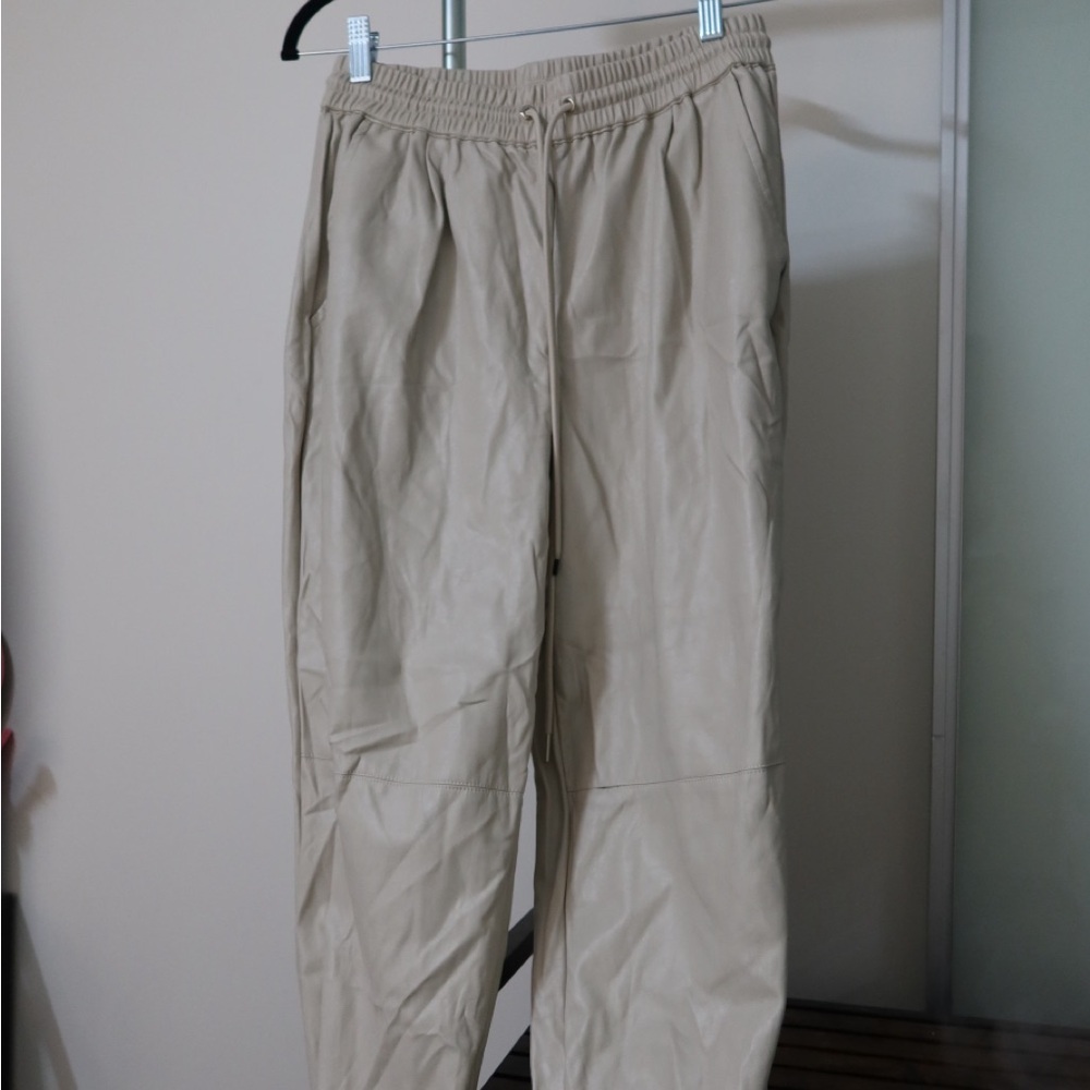 Cream Fashion Nova Faux Leather Jogger Pants